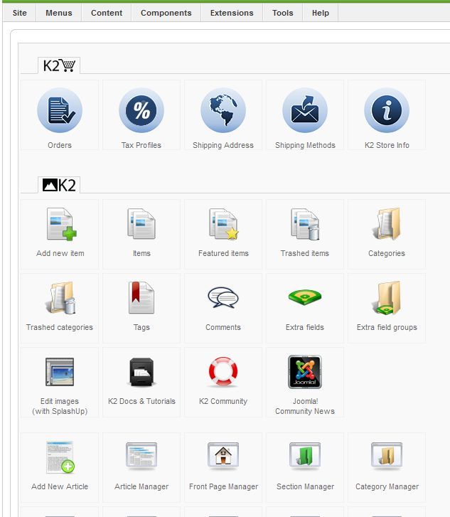 k2store admin icons module