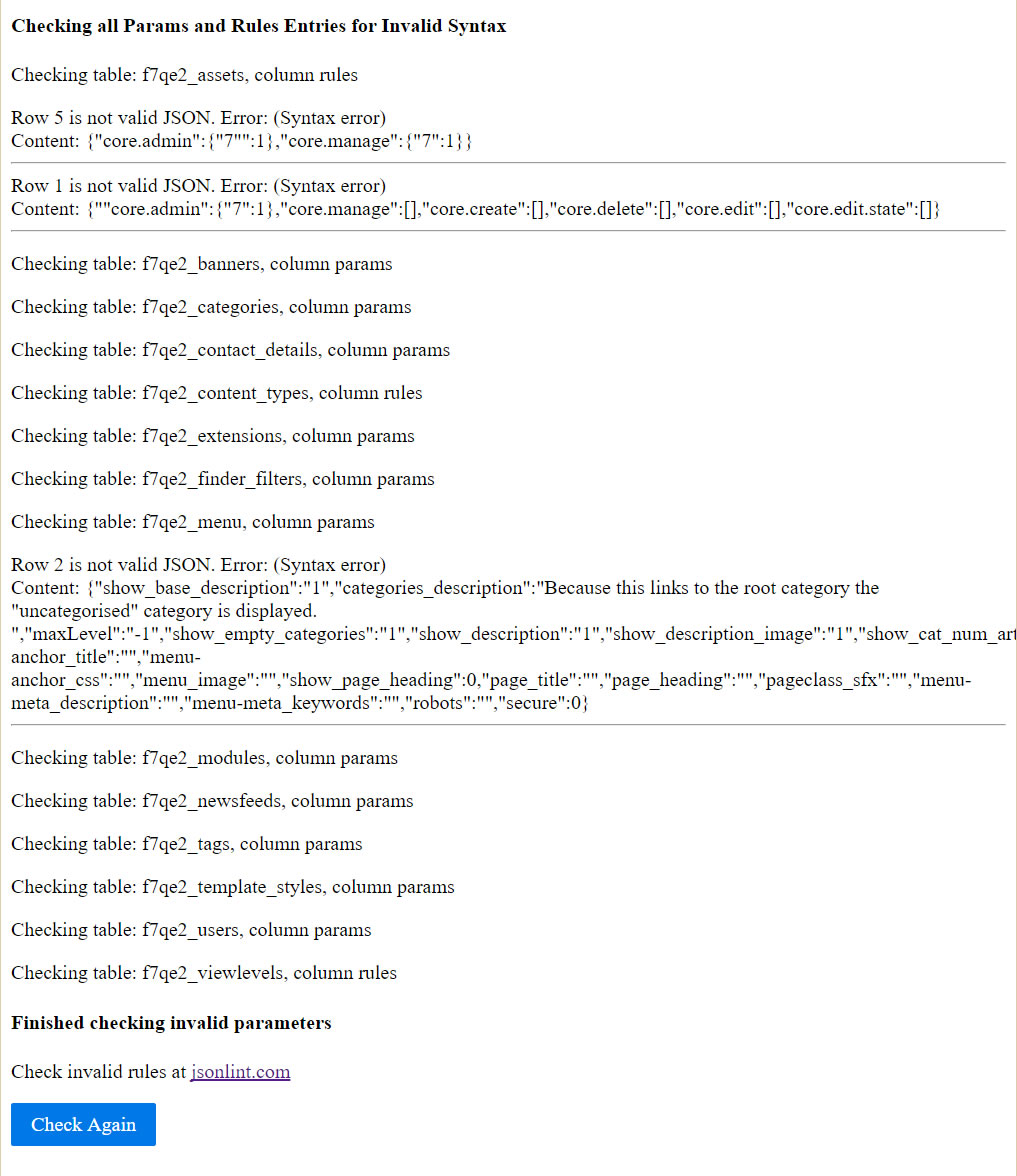 joomla invalid params report