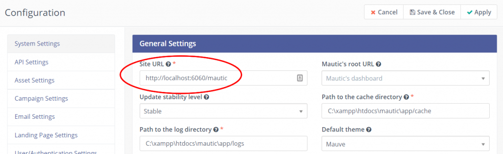 Mautic General Configuration