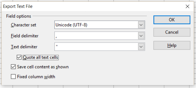 OpenOffice quote all text cells