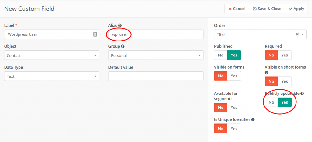 Mautic new custom field